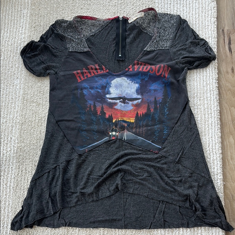 Scrapbook Black Red Graphic Asymmetrical Tee